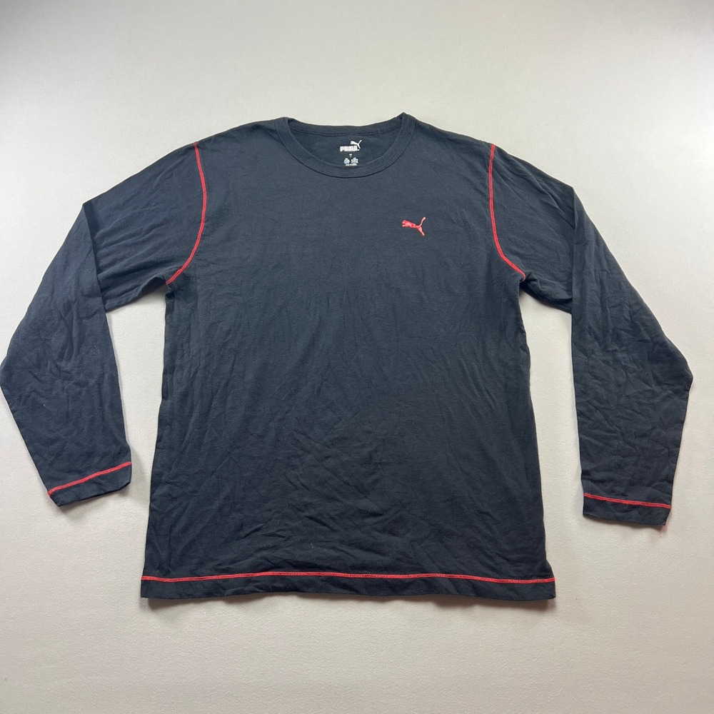 Puma Athletic Top Mens Large Black Red Contrast Stitching Logo Moisture Wicking